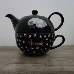 Harrods Knightsbridge London Westie Dog Stacking Tea For One Teapot Cup Set